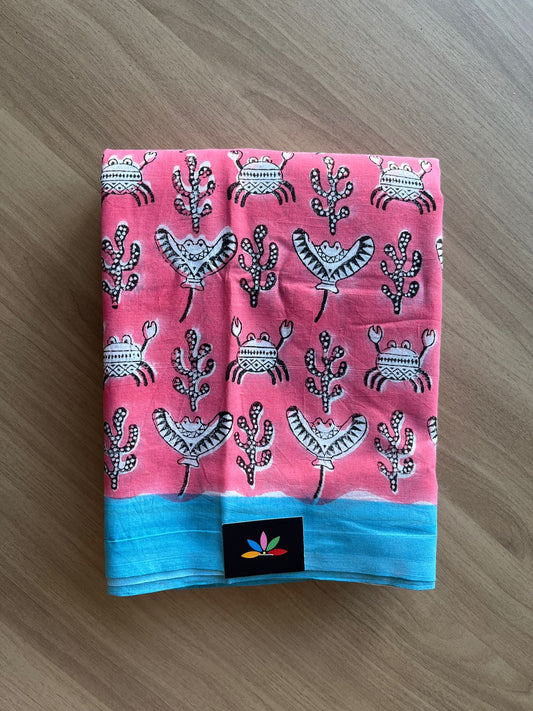 Handblock Printed Mul Cotton Saree-19434-19435