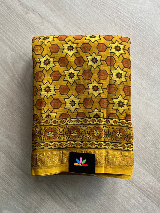 Special Design Natural Dyed Ajrakh Maheshwari Silk Cotton Saree -12058