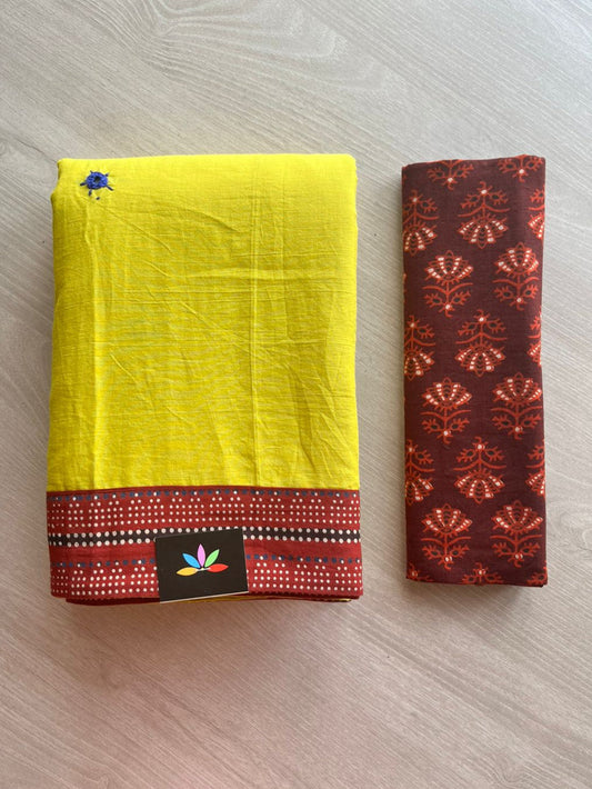 Natural Dyed Ajrakh Patch Work Cotton Saree - 12803