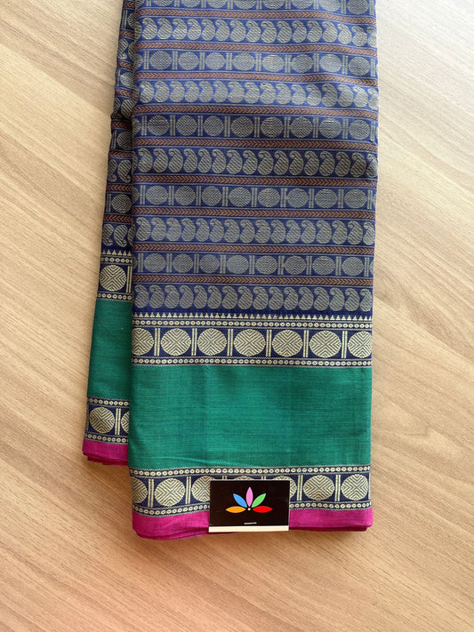 Handwoven Jacquard Weave Kanchi Cotton Saree(Ink Blue) -141