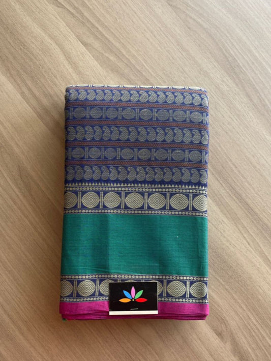 Handwoven Jacquard Weave Kanchi Cotton Saree(Ink Blue) -141