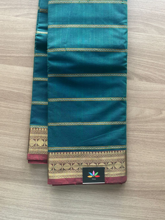 Handwoven Veldhari Kanchi Cotton Saree (Teal)-1416