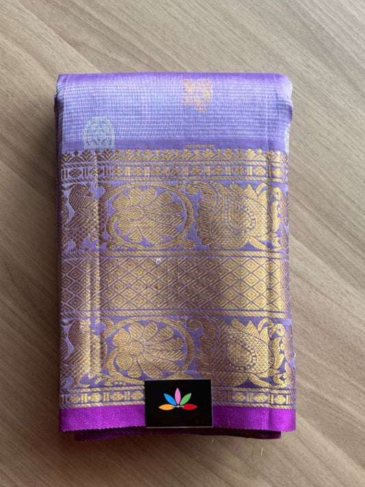 Lavender Long Border Mangalagiri Silk Cotton Saree-14401