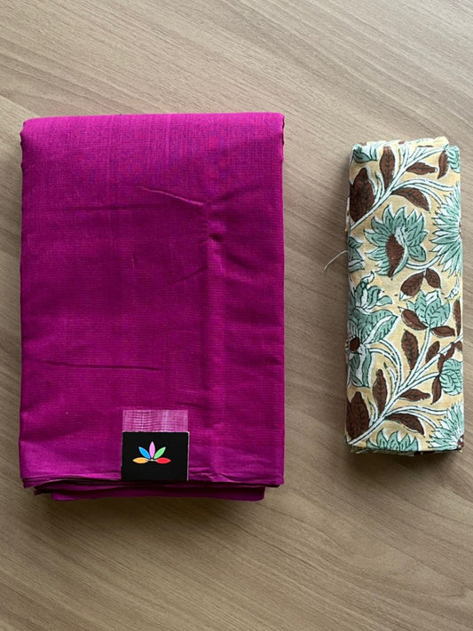 Simple Handloom Mangalagiri Cotton Saree with Contrast Blouse -14492