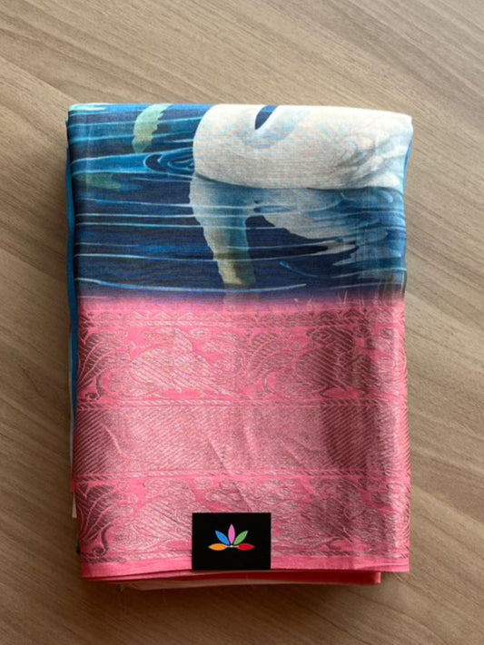 Big Border Digital Printed Mangalagiri Silk Cotton Saree -14708