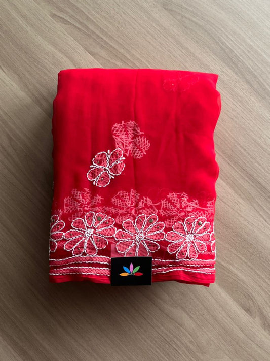 Georgette Chikankari Saree with Mukaish Work -14805