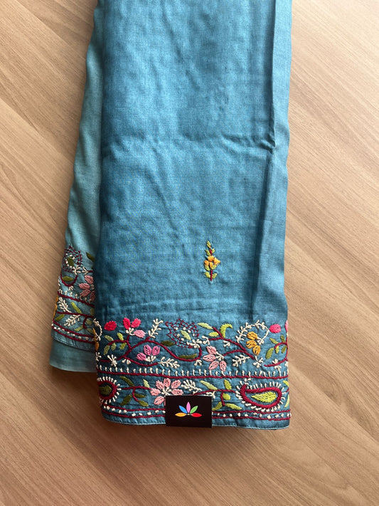 Hand embroidered Pure Tussar Silk Saree -15280