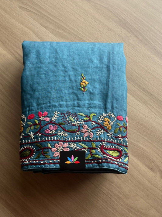 Hand embroidered Pure Tussar Silk Saree -15280