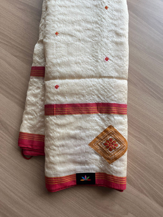 Handwoven Tussar Silk Minkari Jamdani Saree -15595-15596