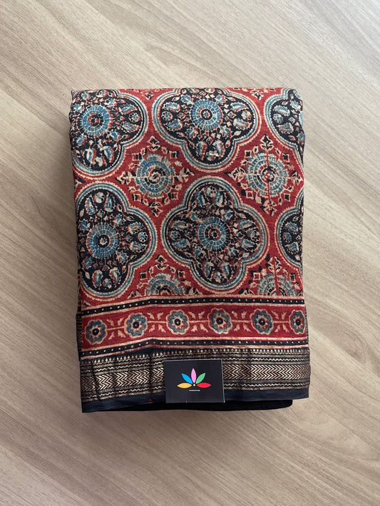 Ajrakh Maheshwari Silk Cotton Saree -16613