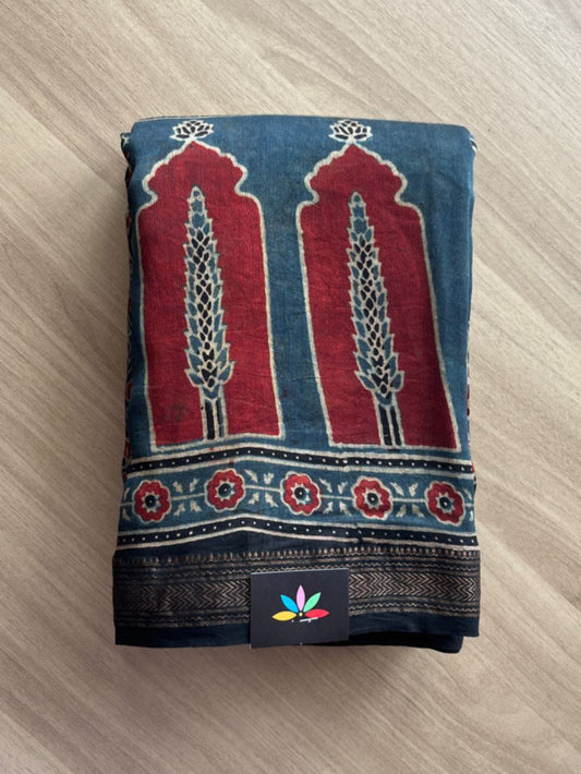 Ajrakh Maheshwari Silk Cotton Saree -16618