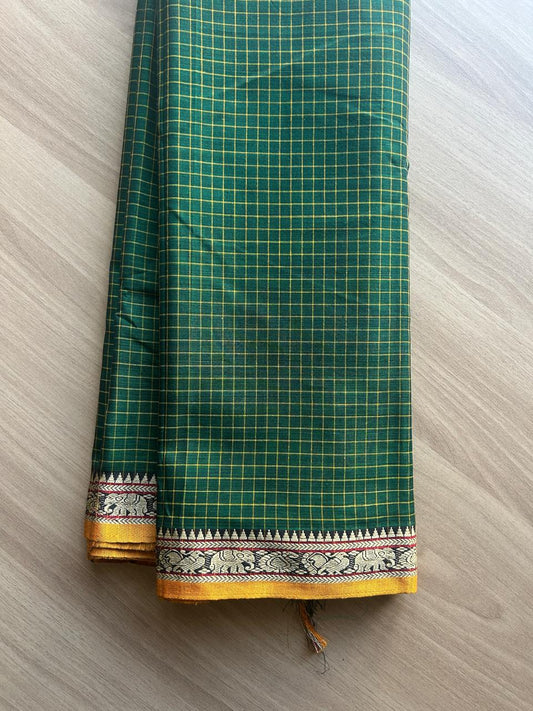 Checked Small Border Narayanpet Cotton Saree -22652-22653