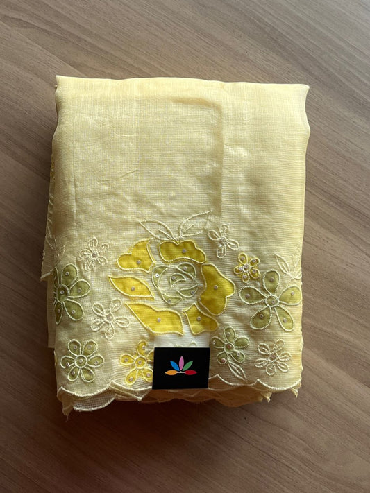Embroidered Scallop Border Tussar Kota Silk Saree-17528