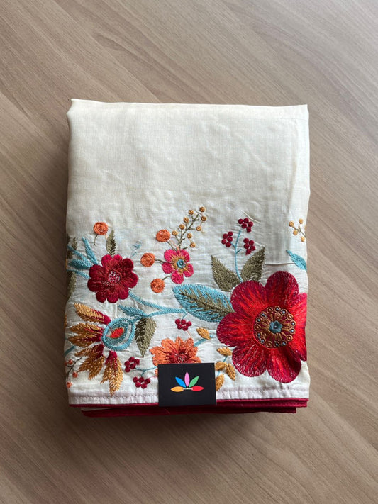 Embroidered Pure Tussar Silk Saree -18009