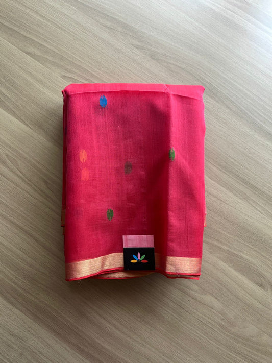 Handwoven Muslin Silk Jamdani Saree with Paithani Design Pallu -18016