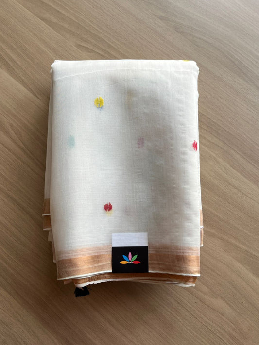 Handwoven Muslin Silk Jamdani Saree with Paithani Design Pallu -18017