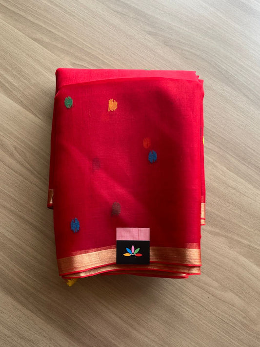 Handwoven Muslin Silk Jamdani Saree with Paithani Design Pallu -18018