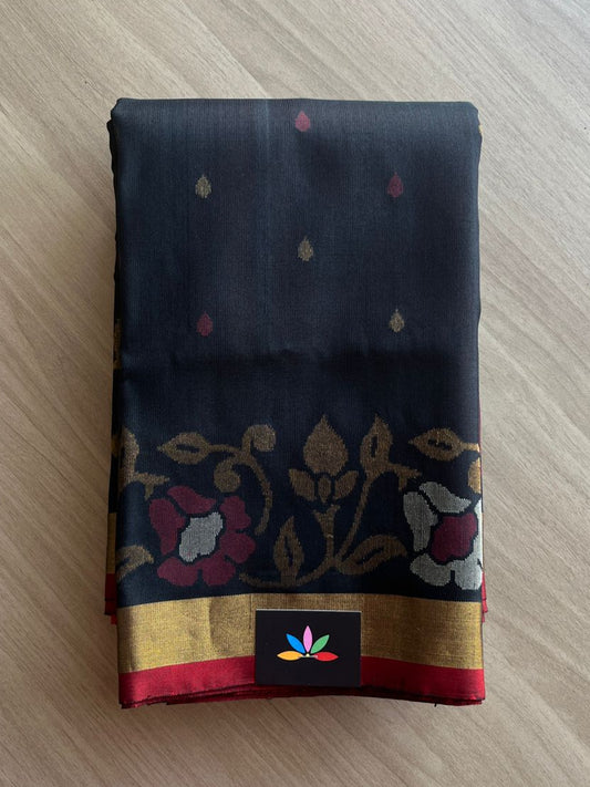 Handwoven Black Uppada Silk Jamdani Saree-18020