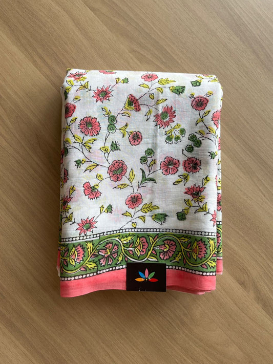 Handblock Printed Mul Cotton Saree-18407, 18532- 18533