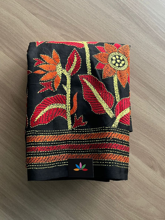 Kantha Hand Embroidered Pure Bangalore Silk Saree -18549