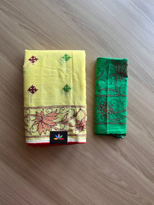 Gujarati Stitch with Kantha Cotton Saree -19048