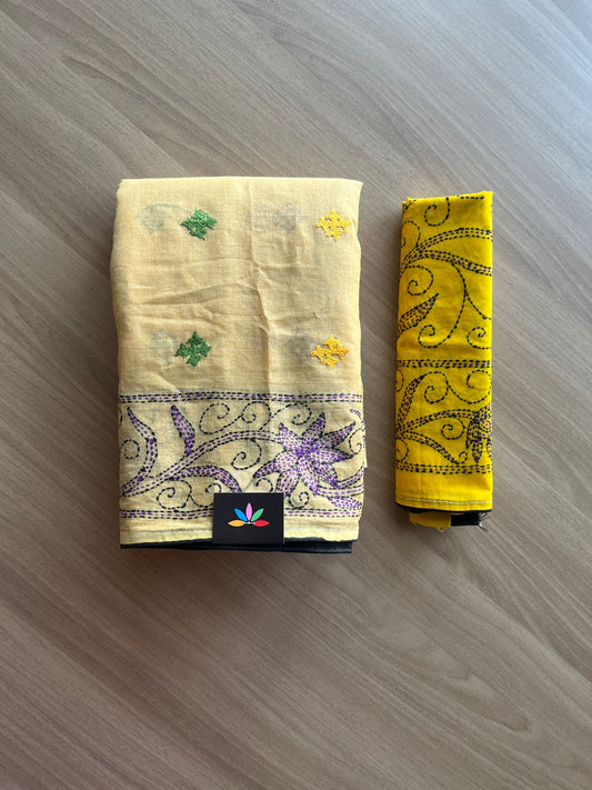 Gujarati Stitch with Kantha Cotton Saree -19049