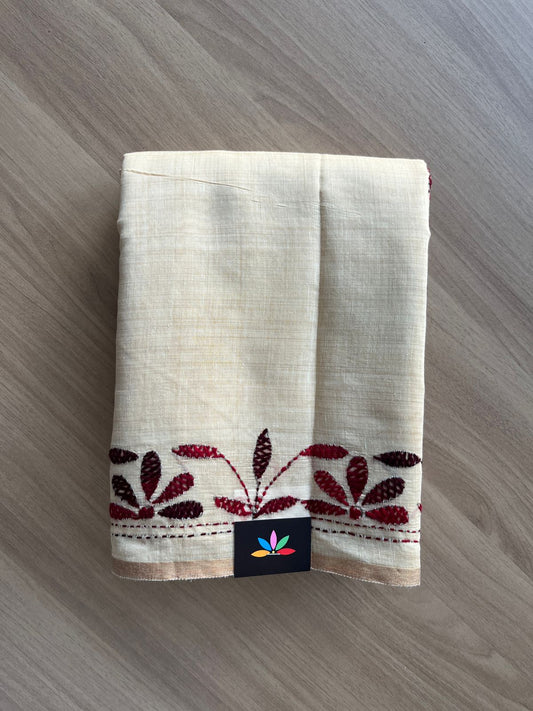 Semi Tussar Kantha Stitch Saree -19056