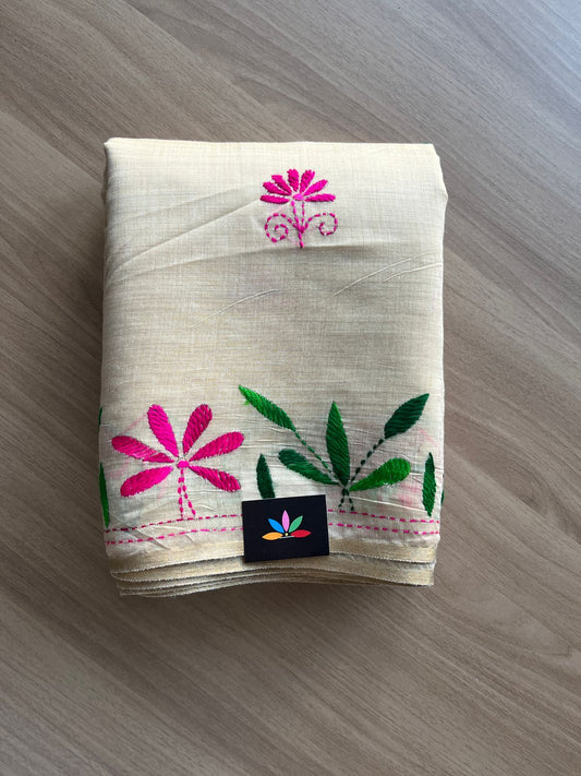Semi Tussar Kantha Stitch Saree -19057