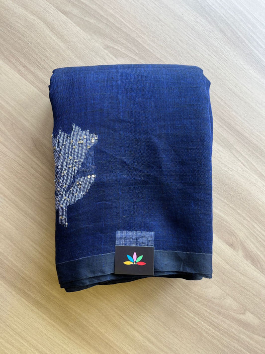 Floral Weave Linen Jamdani Saree- 19073 -19074