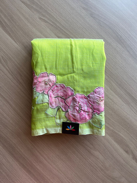 Applique Work Handloom Mangalagiri Silk Cotton Saree -19194