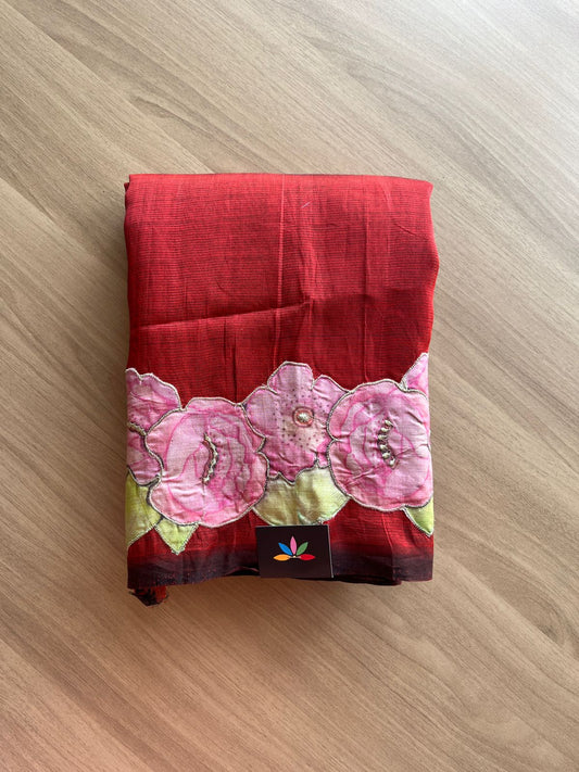 Applique Work Handloom Mangalagiri Silk Cotton Saree -19195