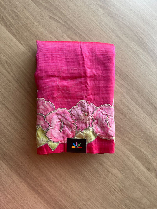 Applique Work Handloom Mangalagiri Silk Cotton Saree -19196
