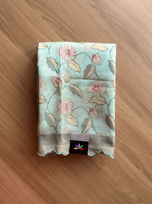 Scallop Border Digital Printed Mangalagiri Silk Cotton Saree-19208