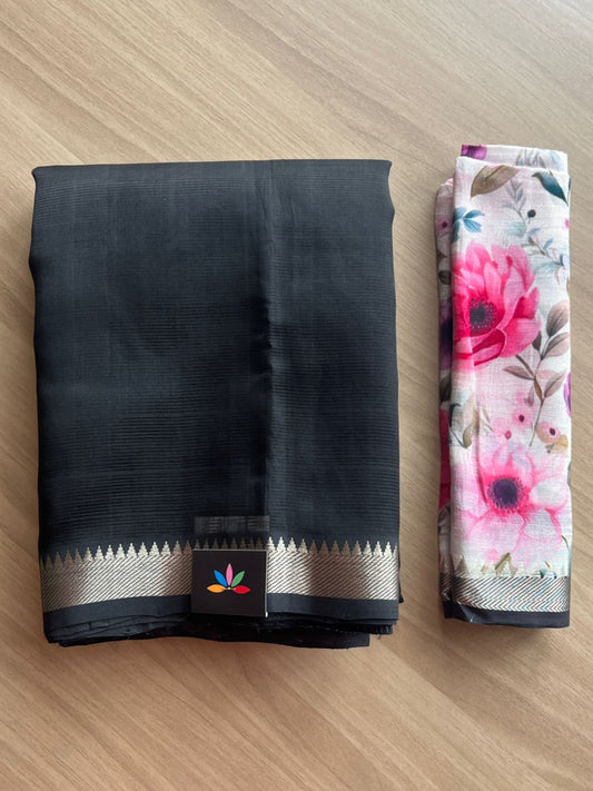 Zari Border Handloom Mangalagiri Silk Cotton Saree with Digital Printed Blouse Fabric -19214