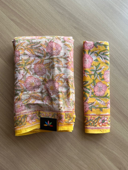 Handblock Printed Kota Doria Saree -19337