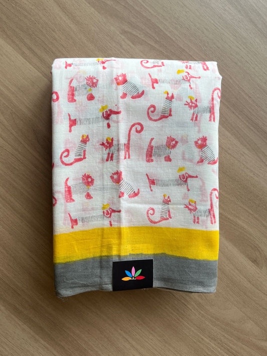 Handblock Printed Mul Cotton Saree - 19428-19429