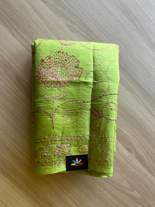 Kantha Hand Stitched Art Silk Saree-19559