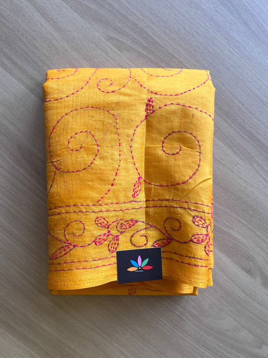 Kantha Hand Stitched Art Silk Saree-19560