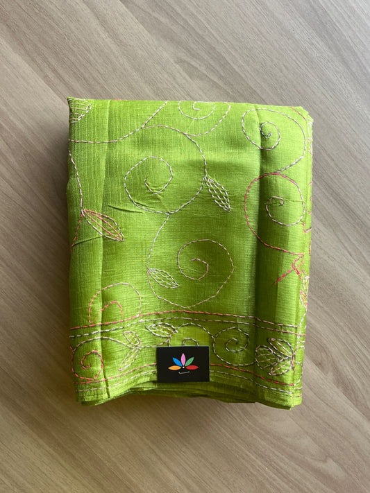 Kantha Hand Stitched Art Silk Saree-19564