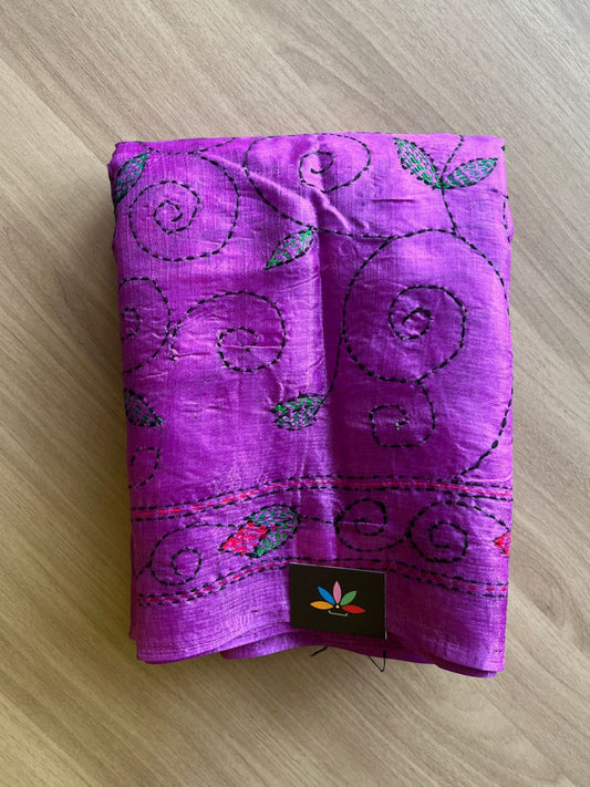 Kantha Hand Stitched Art Silk Saree-19566