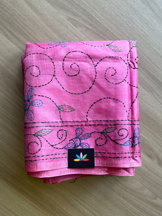 Kantha Hand Stitched Art Silk Saree-19567