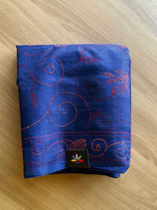 Kantha Hand Stitched Art Silk Saree-19569