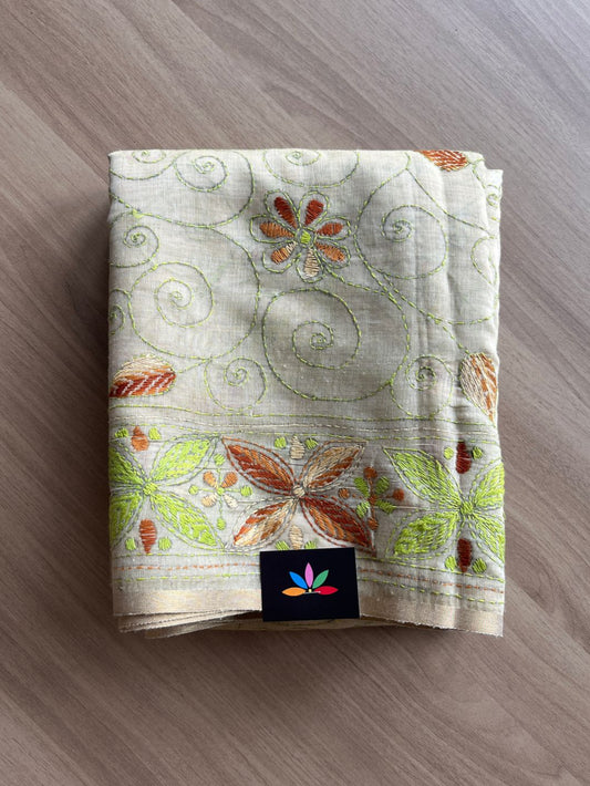 Kantha Stitch Semi Tussar Silk Saree-19865
