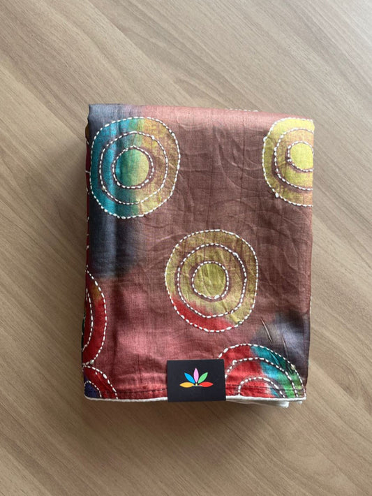 Handcrafted with Block Printed and Kantha Stitch Pure Tussar Silk Saree -20173