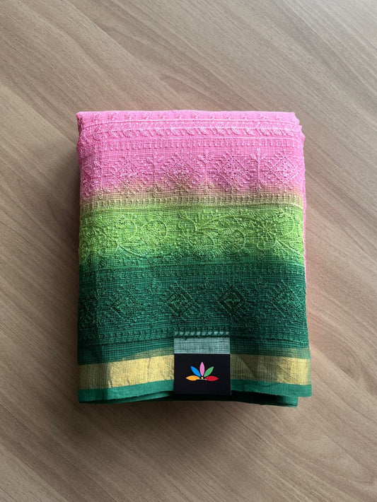 Tricolor All Over Machine Embroidered Kota Saree -20198