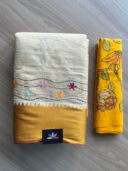 Hand Embroidered Lambani Cotton Silk Saree With Border-20431