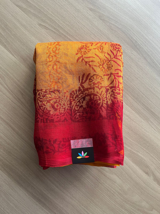 Block Printed Supernet Saree- 20578