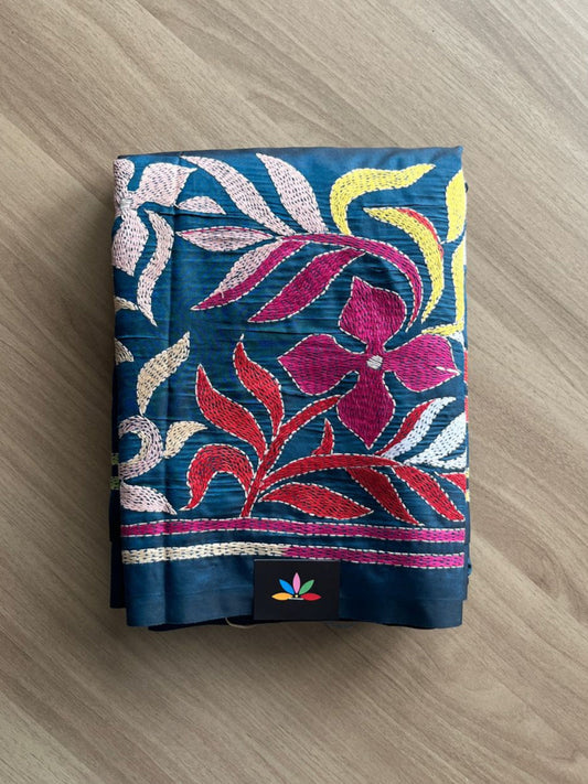 Kantha Stitch Semi Bangalore Silk Saree - 20629