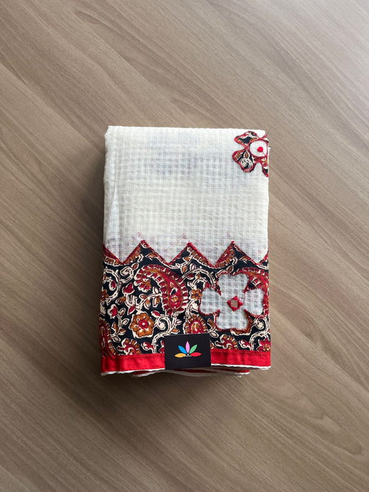 Appliqué work Kota Checks Saree (Without blouse) -20652