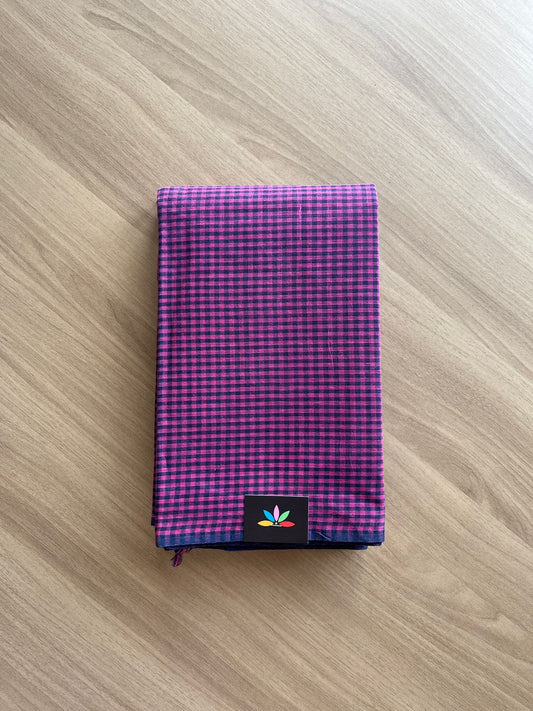 Small Checked Cotton Starched Saree (Without blouse)- 23114- 23117